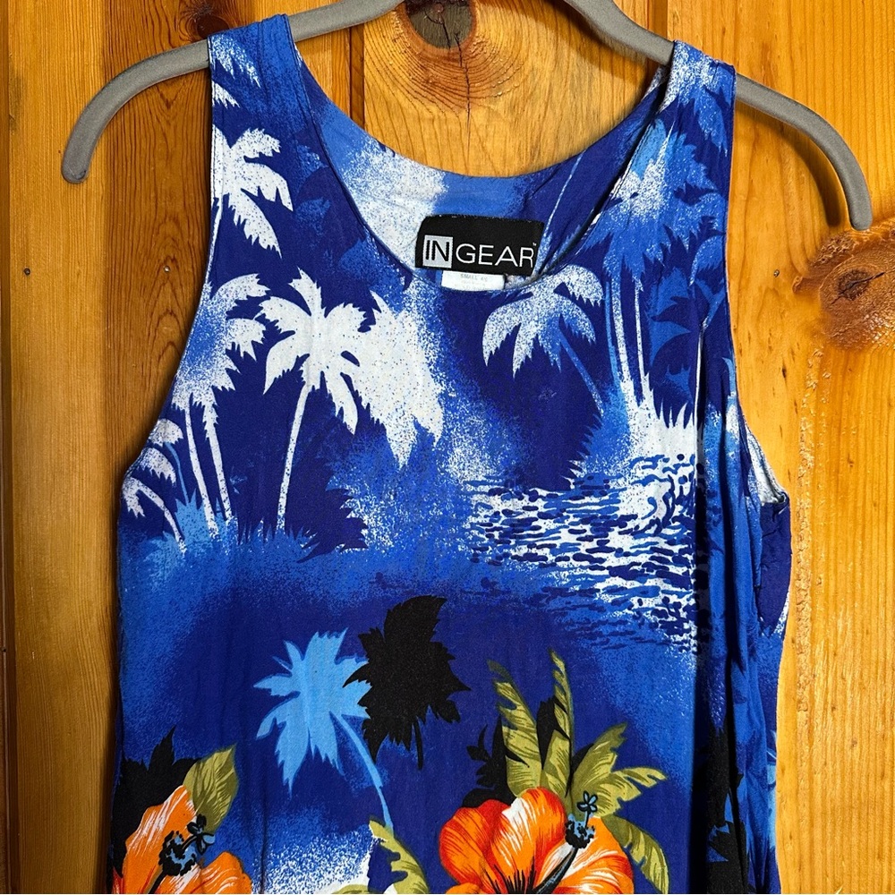 Vintage InGear Blue Floral Sleeveless Dress with Fringe - Picture 3 of 5